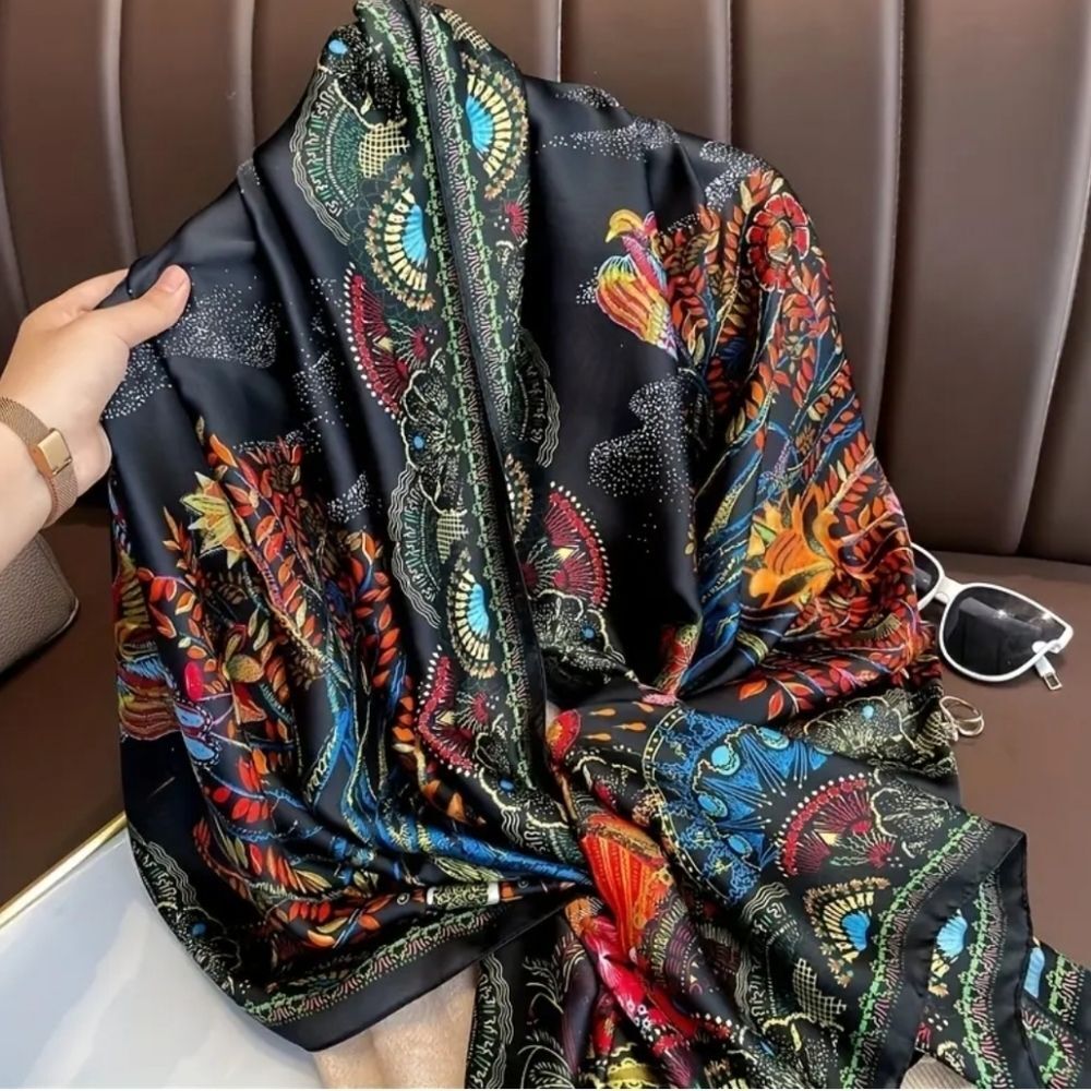 Ethnic design tree of life floral satin scarf wrap accessory elegaβ¦